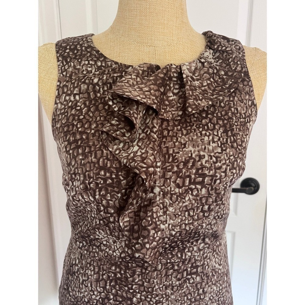 Ann Taylor LOFT Dress Asymmetrical Ruffle Neck Abstract Print Summer Fall Size 6 - Picture 3 of 10